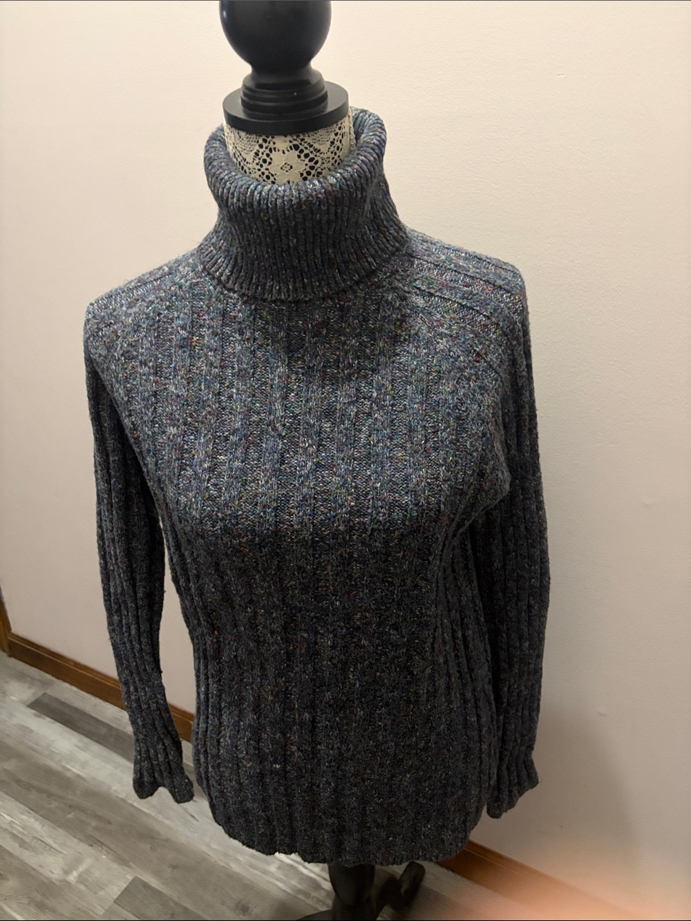Axcess Speckled Navy Ribbed Turtleneck Sweater